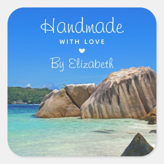 愛で美しい熱帯海ロッキー海岸で作られる スクエアシール (正面)