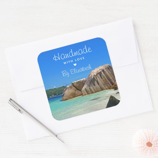 愛で美しい熱帯海ロッキー海岸で作られる スクエアシール (封筒)