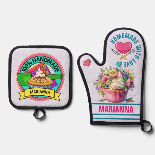 愛で自家製 鍋つかみ&鍋敷きセット (正面)