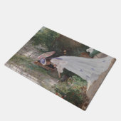 愛で花気にを求める庭の女性 ドアマット (アングル)