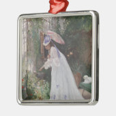 愛で花気にを求める庭の女性 メタルオーナメント (左)