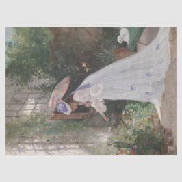 愛で花気にを求める庭の女性 薄葉紙