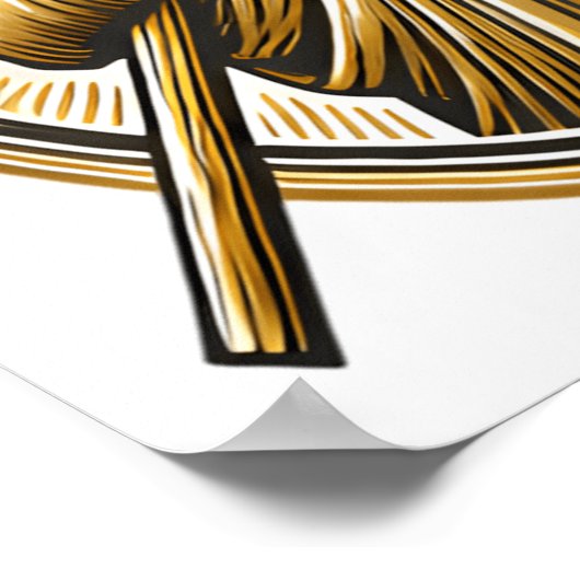 愛で黄金の十字架を持ち上げるイエス ポスター (角)