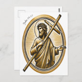 愛で黄金の十字架を持ち上げるイエス ポストカード (正面/裏面)