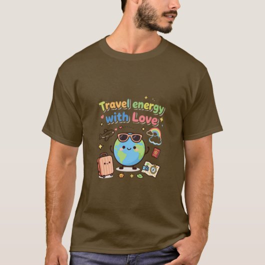 愛とともに旅するエネルギーを感じる地球 Tシャツ (正面)