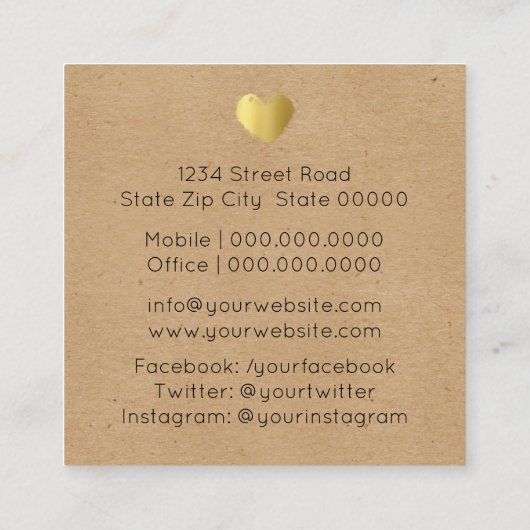愛となされる金ハート スクエア名刺 (裏面)
