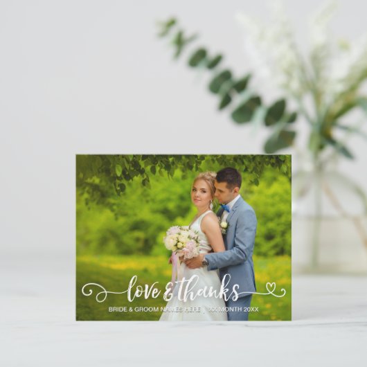 愛との感謝してい結婚タイポグラフィピンクのバラ写真 サンキューカード (スタンド正面)