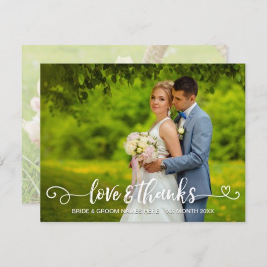 愛との感謝してい結婚タイポグラフィピンクのバラ写真 サンキューカード (正面/裏面)