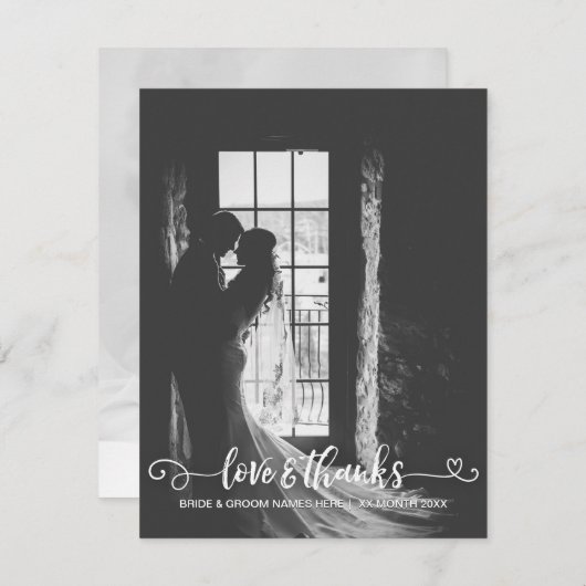 愛との感謝してい結婚タイポグラフィ白黒写真 サンキューカード (正面/裏面)