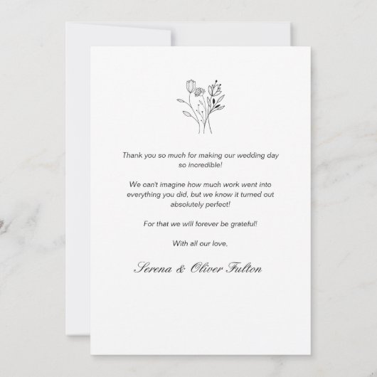 愛との感謝してい結婚フローラお洒落スクリプト サンキューカード (裏面)