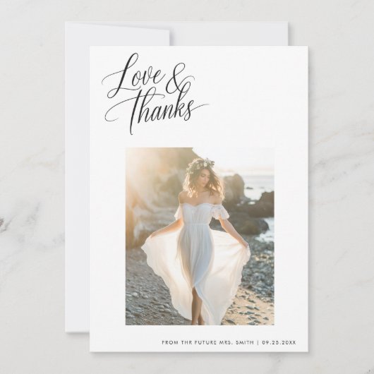 愛との感謝してい結婚ブライダルシャワービーチ写真 サンキューカード (正面)