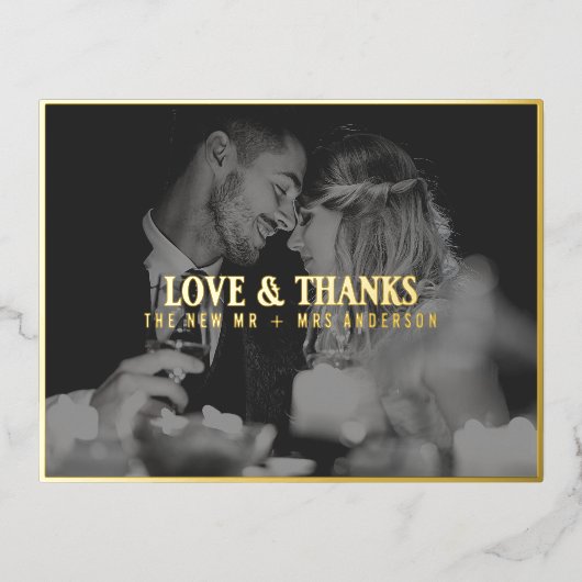 愛との感謝してい結婚写真ありがとう |オーバーレイ 箔シーズンポストカード (正面)