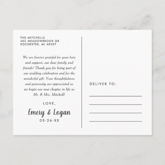 愛とアクア感謝していブルーの写真結婚コラージュ ポストカード (裏面)