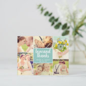 愛とアクア感謝していブルーの写真結婚コラージュ ポストカード (スタンド正面)