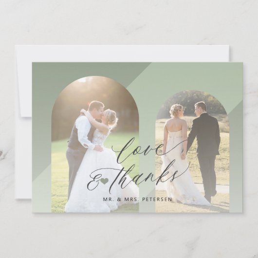 愛とアー感謝していチの写真結婚の サンキューカード (正面)