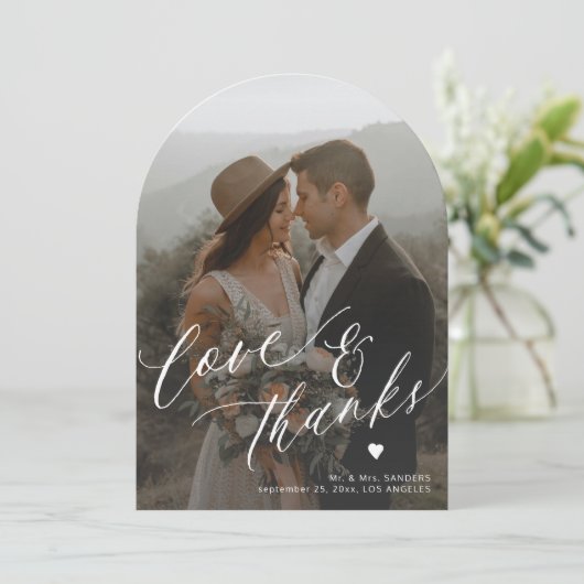 愛とアー感謝していチ写真の結婚サンキューカード 招待状