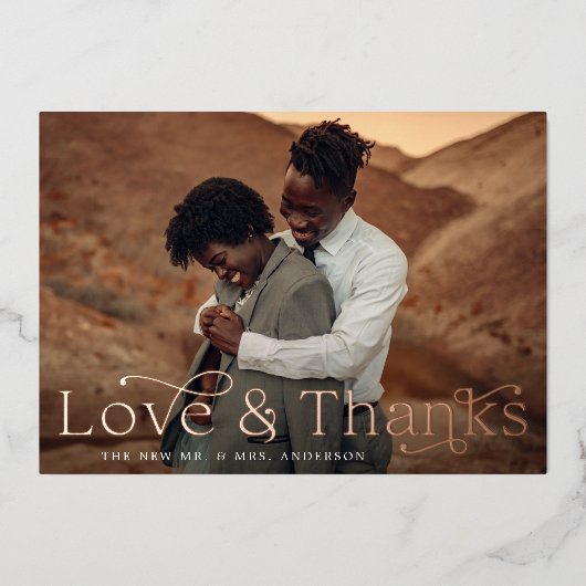 愛とエレガントほこの感謝していバラ写真結婚の 箔招待状 (正面)