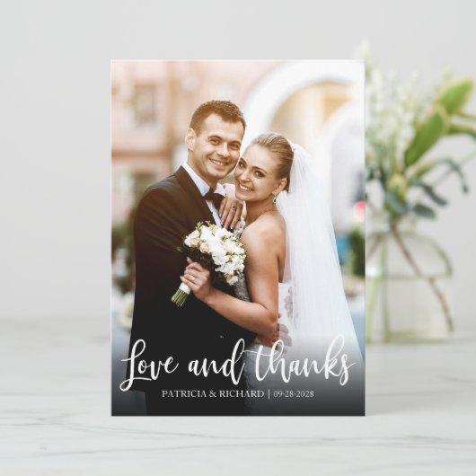 愛とエレガント感謝していな結婚式ありがとう写真 カード (スタンド正面)