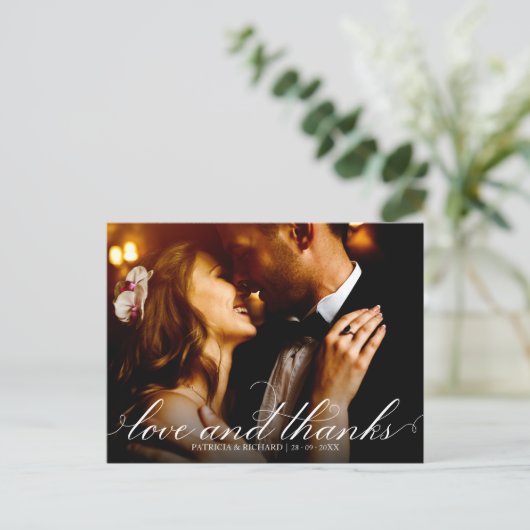 愛とエレガント感謝していな結婚式ありがとう写真 ポストカード (スタンド正面)