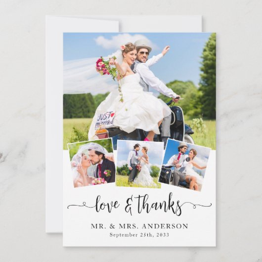 愛とエレガ感謝していントウェディングカスタムフォトコラージュ サンキューカード (正面)