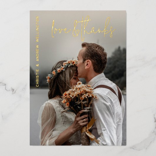 愛とエレガ感謝していントウェディングサンキューカード 箔招待状 (正面)