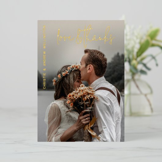 愛とエレガ感謝していントウェディングサンキューカード 箔招待状 (立ち正面)