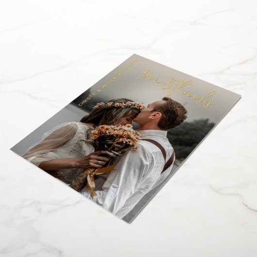 愛とエレガ感謝していントウェディングサンキューカード 箔招待状 (回転した状態)