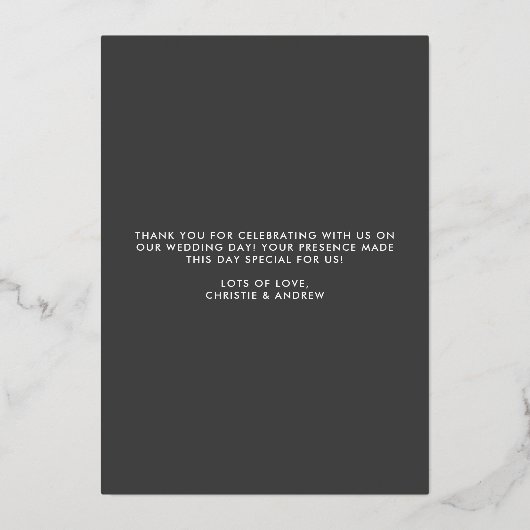 愛とエレガ感謝していントウェディングサンキューカード 箔招待状 (裏面)