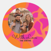 愛とオレンジとホットピンクのグラデーション ラウンドシール (正面)