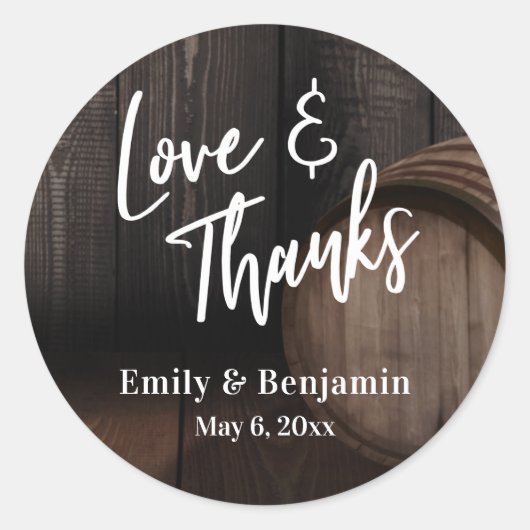 愛とカジュアル感謝していタイポグラフィ付き/木製バレル ラウンドシール (正面)