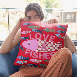 愛とキスまたは魚海沿岸のハート クッション