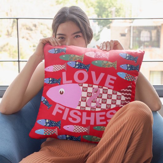 愛とキスまたは魚海沿岸のハート クッション