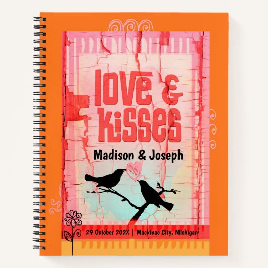 愛とキスオレンジラブお洒落バード ノートブック (正面)