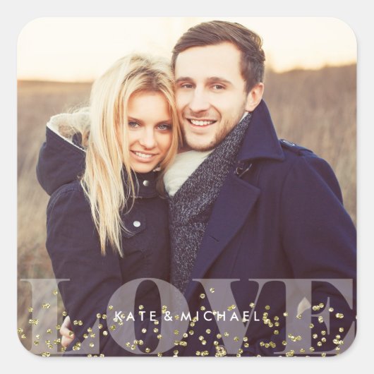 愛とキラキラの写真 スクエアシール (正面)