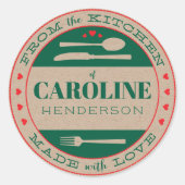 愛とクリスマスの緑と赤の手作り食品ギフト ラウンドシール (正面)