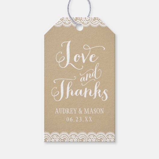 愛とク感謝していラ素朴フトとレース結婚ズ ギフトタグ (正面)