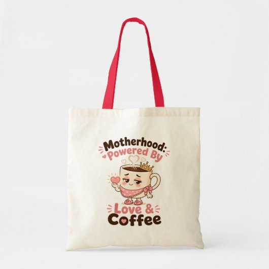 愛とコーヒーに支えられた母性 面白いママデザイン トートバッグ (正面)