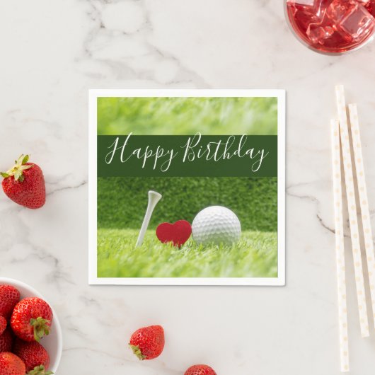 愛とゴルフボールを持つゴルファーへのハッピーバースデー スタンダードカクテルナプキン (インサイチュ)