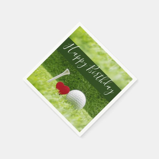 愛とゴルフボールを持つゴルファーへのハッピーバースデー スタンダードカクテルナプキン (角)