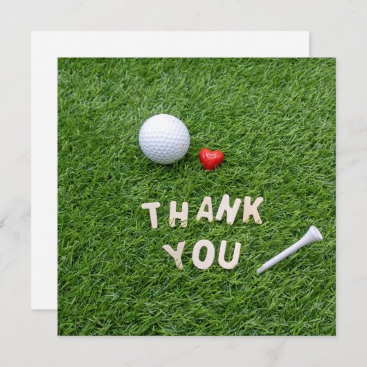 愛とゴルフボールを持つゴルフサンキューカード (正面/裏面)