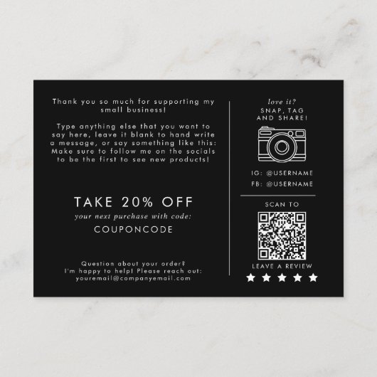 愛とシックな黒の手作り有難い注文 エンクロージャーカード (裏面)