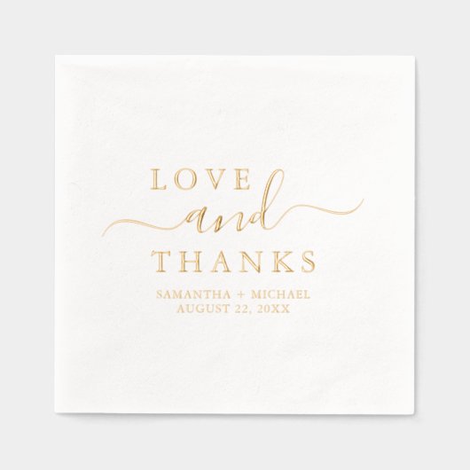 愛とシック感謝していスクリプトのカスタム結婚式の名前 箔ナプキン (正面)