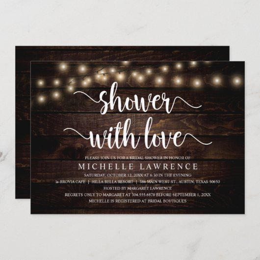 愛とシャワー、素朴ブライダルシャワーパーティー 招待状 (正面/裏面)