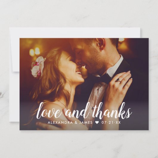 愛とスクリプ感謝していトオーバーレイ結婚のフォトピンク サンキューカード (正面)