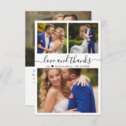愛とスクリプ感謝していト写真ハート結婚の サンキューカード (正面/裏面)