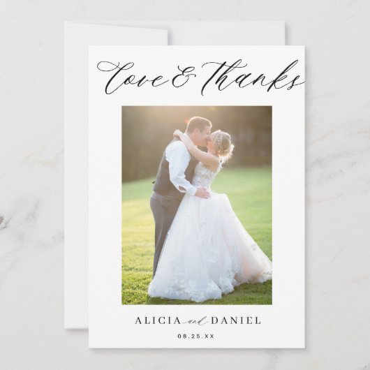 愛とスクリプ感謝していト2枚の写真結婚の サンキューカード (正面)