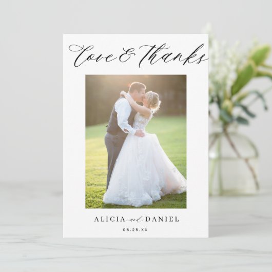 愛とスクリプ感謝していト2枚の写真結婚の サンキューカード (スタンド正面)