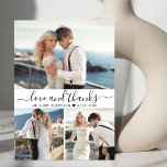 愛とスクリプ感謝していト3 Photo Collage結婚's サンキューカード<br><div class="desc">ミニマモダンリストエレガントの「愛と感謝してい」Script 3 Photo Collageの結婚サンキューカード結婚のスタイリッシュサンキューカードテンプレートは、前面に3枚、背面に1枚。白い背景に黒い色のスワッシュテ感謝していールを持つ手のレタリングタイポグラフィのスクリプトフォントで文字"愛と"と。名前と日付の間の小さな愛のハート。メッセージと名前をカスタムするを感謝していパーソナライズするノートもしを手書きしたい場合は、サンプル文字を削除して宇宙を増やす。おもしし救済まは合わせ品連絡が欲しい！</div>