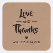 愛とステッ感謝していク、結婚のギフトラベル、クラフト スクエアシール (正面)