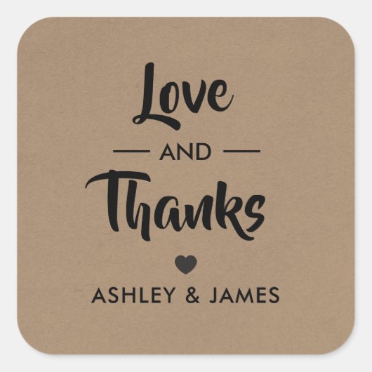 愛とステッ感謝していク、結婚のギフトラベル、クラフト スクエアシール (正面)
